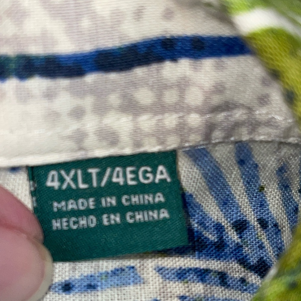 Cubavera Men's Shirt  4XLT Blue/White/Green Button Up Short Sleeve Leaf Print - Picture 9 of 11